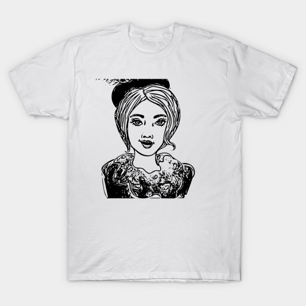 Woman in a hat T-Shirt by fruitfulart